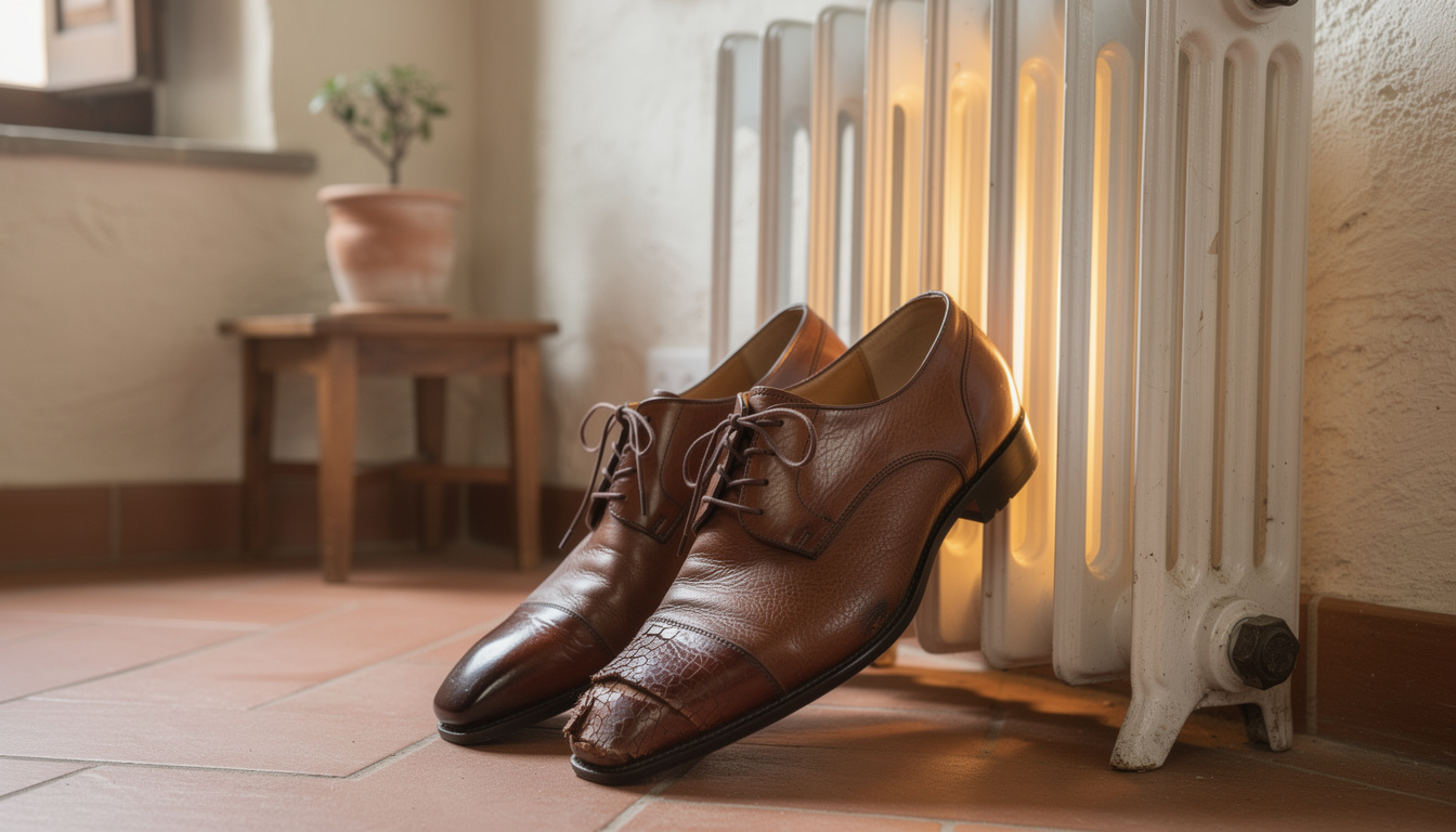 découvrez pourquoi il ne faut jamais sécher vos chaussures en cuir sous un radiateur pour éviter qu'elles ne craquellent et conservent leur souplesse et leur beauté.
